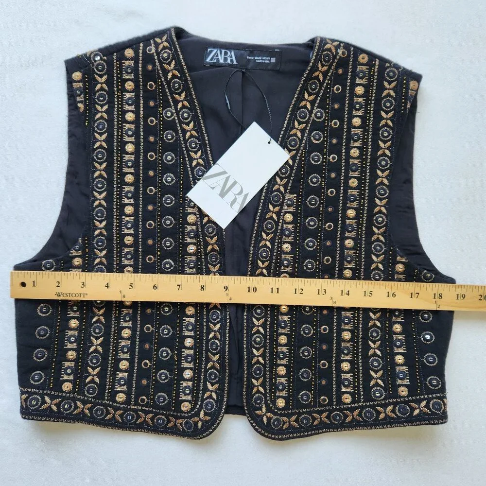As Seen On The Bachelor Zara Black & Gold Embroidered Vest Sequins Bling Glam - Picture 6 of 8